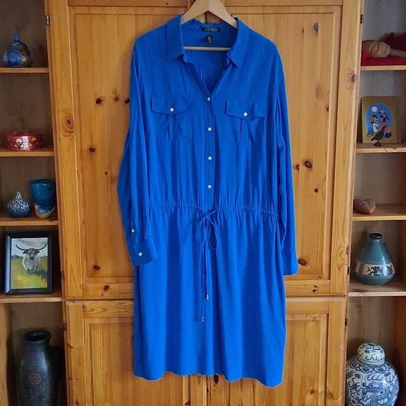 Lauren Ralph Lauren Dresses & Skirts - Lauren Ralph Lauren Vibrant Blue Preppy Long Sleeve Shirt Dress Plus Size 16